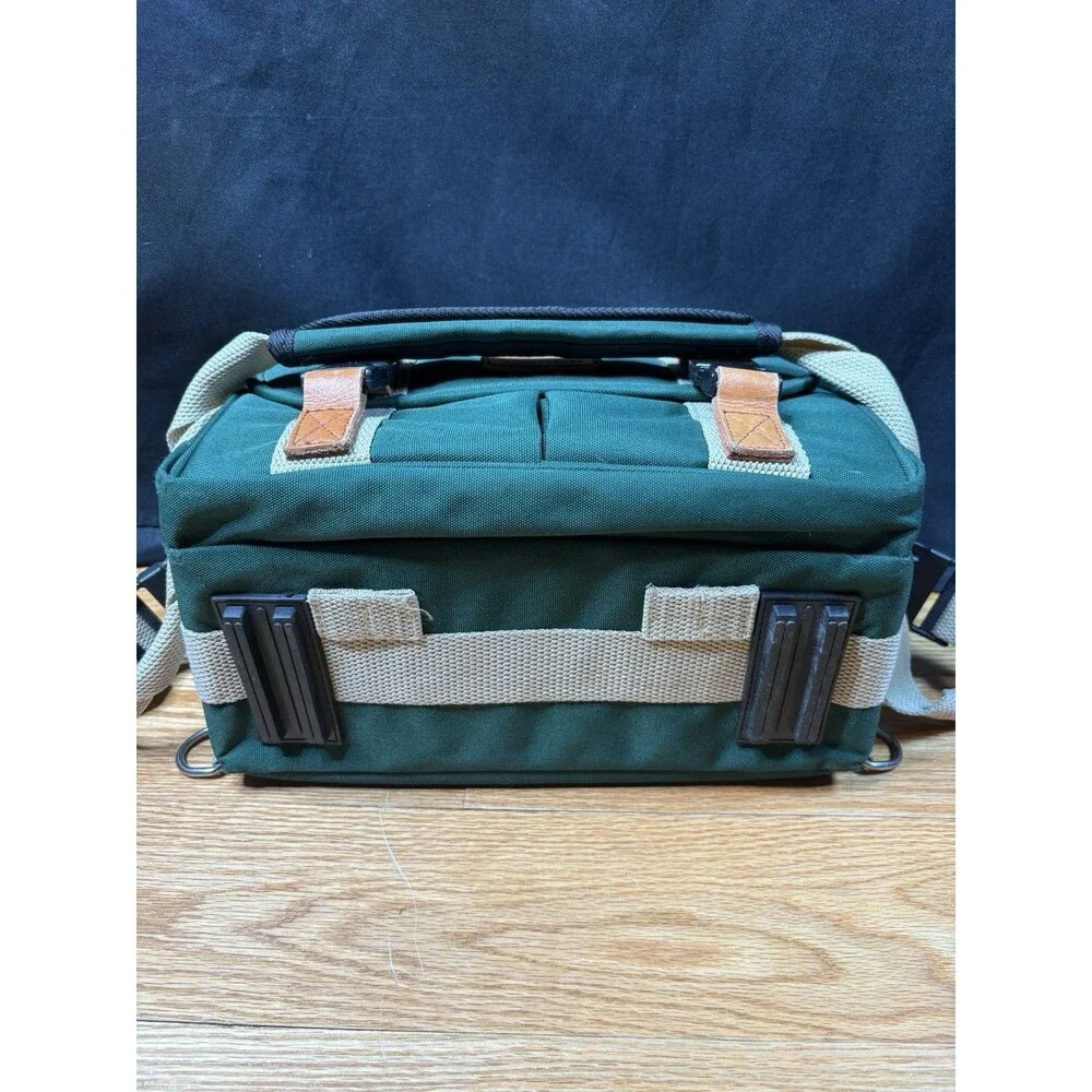 Vintage Canon Camera Bag Green Canvas Leather Trim Strap 12 x 8 x 8 Padded Case